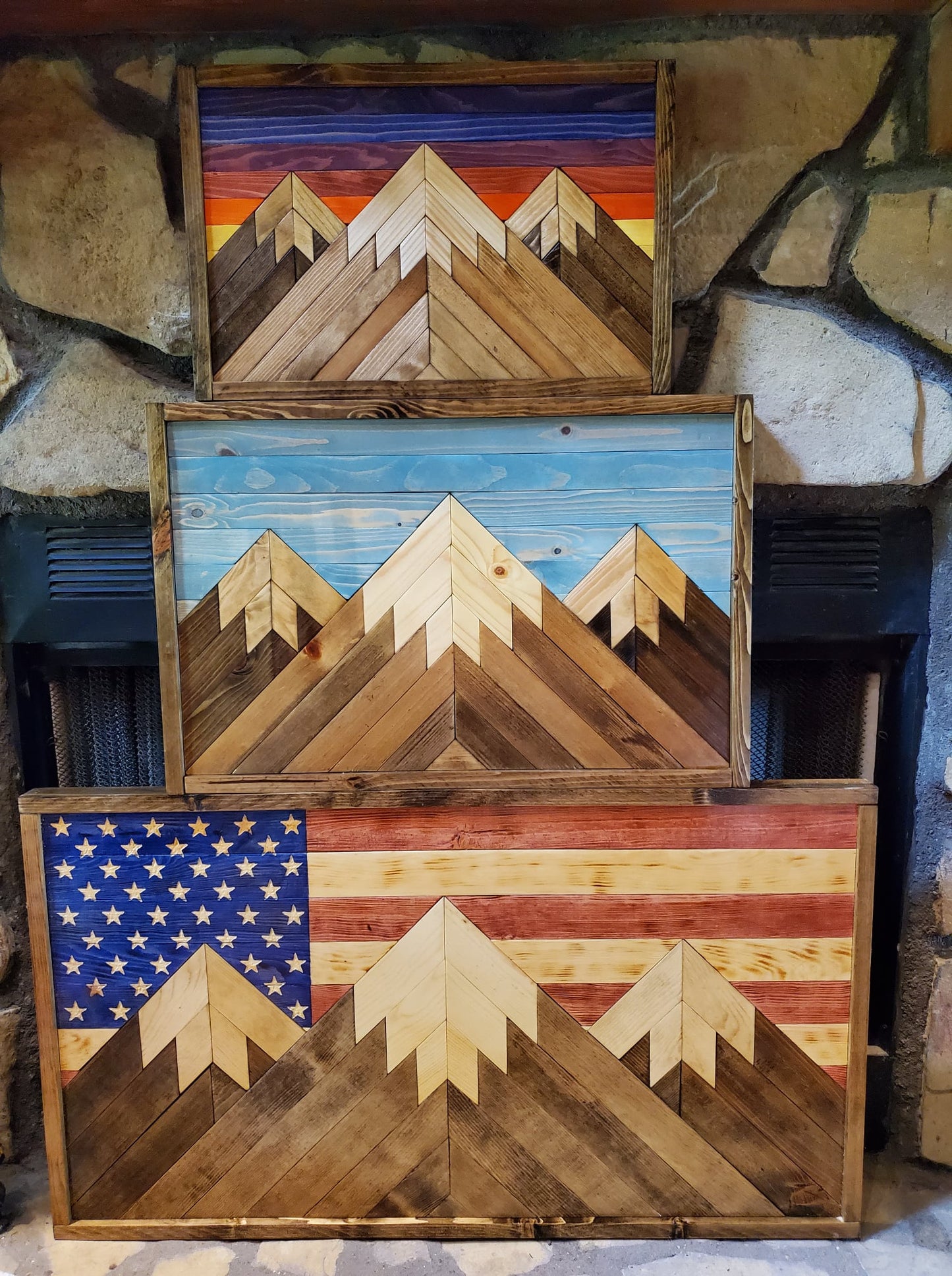 Mountain Scene Wood Mosaic